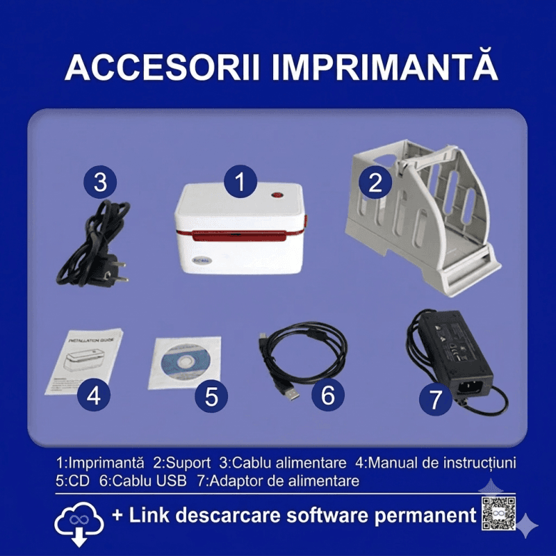 imprimanta de etichete bluetooth zywell cu suport extern de role inclus
